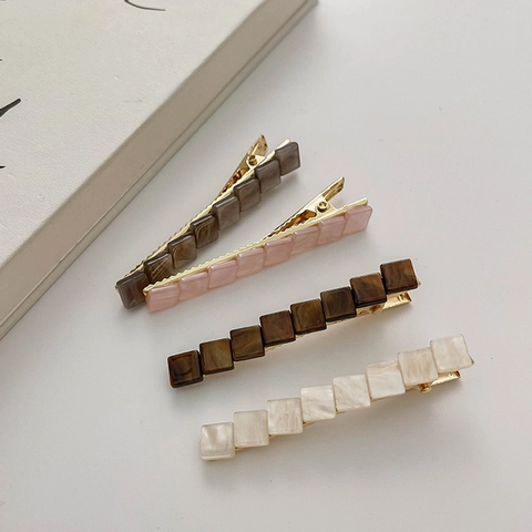 Geometrisches Quadrat Harz Haarspange Für Damen Elegant Marmormuster Entenschnabel-Clip Einfach Pony Clip Kopfschmuck Zubehör