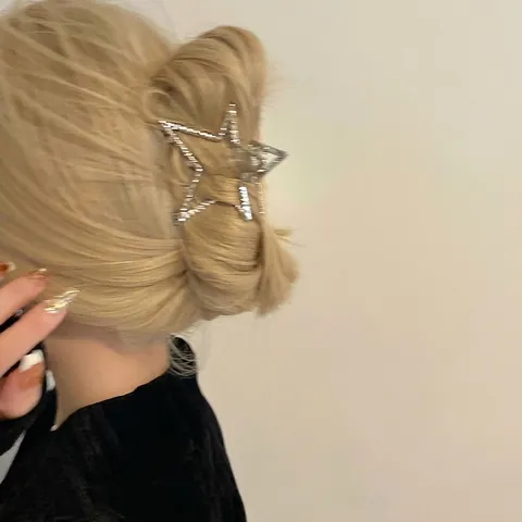 Pinza per Capelli Coreana Minimalista a Forma di Stella per Donna Lega Strass Texture Martellata Shark Clip Accessorio