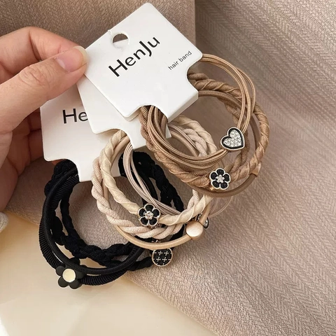 Chouchous en Tissu pour Femmes Enfants Pendentif Cœur Fleur Strass Haute Élasticité Accessoires de Mode Quotidiens