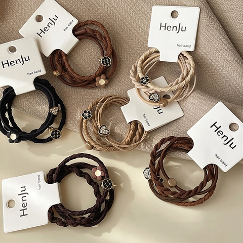 Chouchous en Tissu pour Femmes Enfants Pendentif Cœur Fleur Strass Haute Élasticité Accessoires de Mode Quotidiens