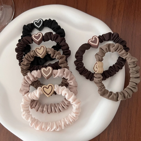 Vrouwen Zoete Hart Charm Haar Scrunchies Hoge Elastische Geplooide Stof Haartouw Koreaanse Stijl Paardenstaart Houder Haaraccessoires