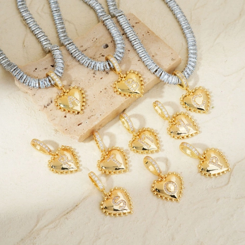 Luxus Herz Anfangsbuchstabe Anhänger Halskette Kupfer Vergoldet Baguette Zirkonia Tennis Kette Für Damen Herren Schmuck