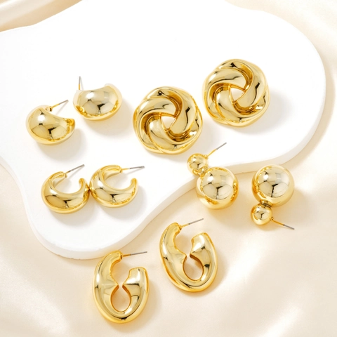 Pendientes de Botón de Cobre Geométricos Oro Vintage Para Mujer Gota Corazón Minimalistas Joyería de Moda Accesorios Statement