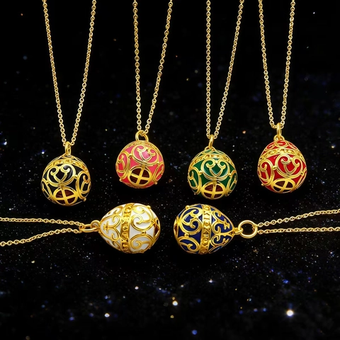 Vintage Copper Enamel Faberge Style Egg Pendant Necklace For Women Retro Palace Floral Pattern Electroplated Jewelry Accessory