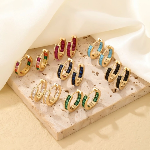 Orecchini A Cerchio In Rame Con Zirconi Taglio Quadrato Stile Huggie Geometrico Gioielli Per Donna Moda Elegante