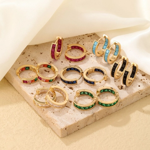 Orecchini A Cerchio In Rame Con Zirconi Taglio Quadrato Stile Huggie Geometrico Gioielli Per Donna Moda Elegante