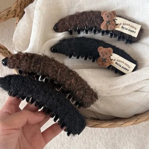 Fermaglio a Banana in Peluche Coreano Autunno Inverno Marrone Caramello Fermaglio per Capelli da Donna Carino Soffice Orso Accessori per Capelli