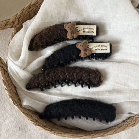 Fermaglio a Banana in Peluche Coreano Autunno Inverno Marrone Caramello Fermaglio per Capelli da Donna Carino Soffice Orso Accessori per Capelli
