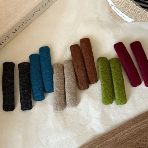 Pinza para el Cabello Rectangular Vintage de Tela Tejida Color Morandi Clip para Flequillo Horquilla Geométrica Hecha a Mano Mujer