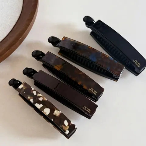 Elegante Pinza a Banana in Acetato Stile Francese per Donna Semplice Trama di Marmo Tartarugata Fermaglio per Capelli