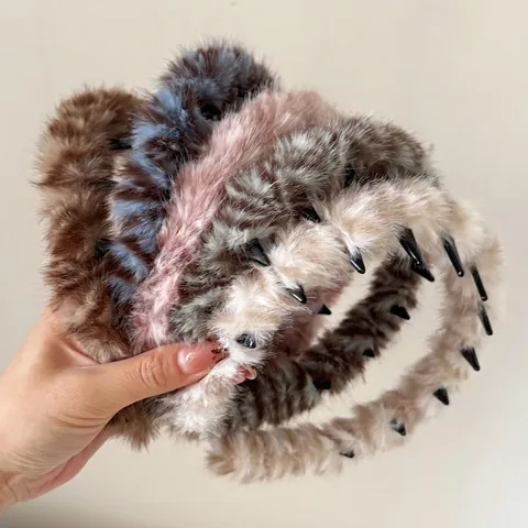 Cerchietto in Peluche alla Moda Con Denti Stampa Leopardata Fascia per Capelli in Pelliccia Sintetica Morbido Invernale Donna