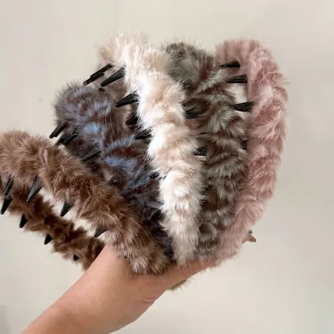 Cerchietto in Peluche alla Moda Con Denti Stampa Leopardata Fascia per Capelli in Pelliccia Sintetica Morbido Invernale Donna