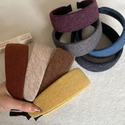 Cerchietto Imbottito in Maglia Retro Autunno Inverno per Donna Fascia per Capelli Larga Spessa Tinta Unita Accessori per Capelli