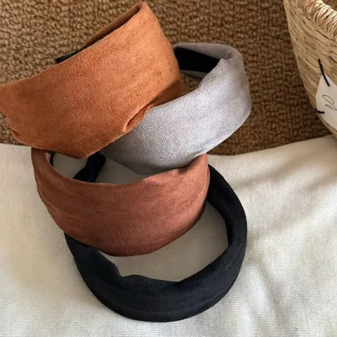 Autumn Winter Suede Wide Headband Solid Color Thickened Hair Hoop For Women Retro Luxury Fashion Hair Accessories Headwear