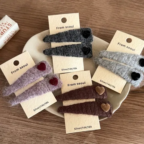 Fermaglio per Capelli Cuore in Velluto Stile Coreano Retrò Fatto a Mano BB Clip per Donna Ragazze Autunno Inverno Moda