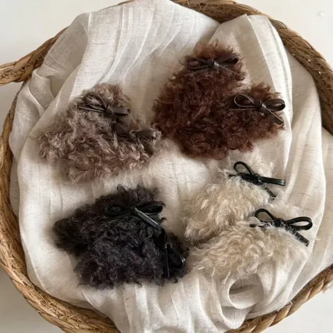 Autunno Inverno Lana di Agnello Peluche Fiocco Fermaglio per Capelli Dolce Elegante Stile Coreano Clip BB per Donna Accessori