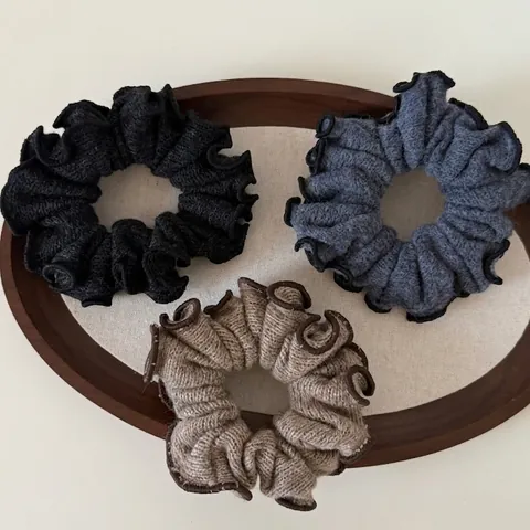 Vintage Gebreide Houtoor Rand Haarelastiekje Geplooid Contrastkleur Voor Dames Handgemaakt Elastische Haarband Accessoire