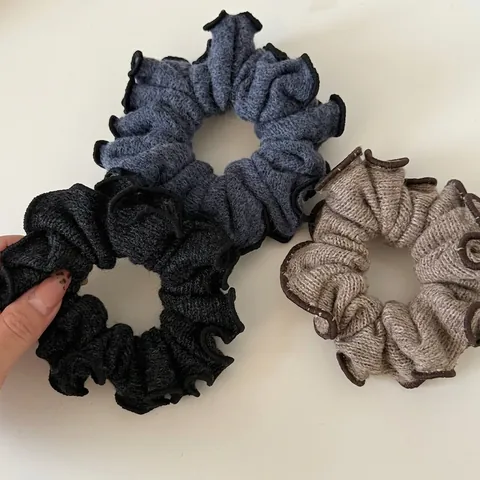 Vintage Gebreide Houtoor Rand Haarelastiekje Geplooid Contrastkleur Voor Dames Handgemaakt Elastische Haarband Accessoire