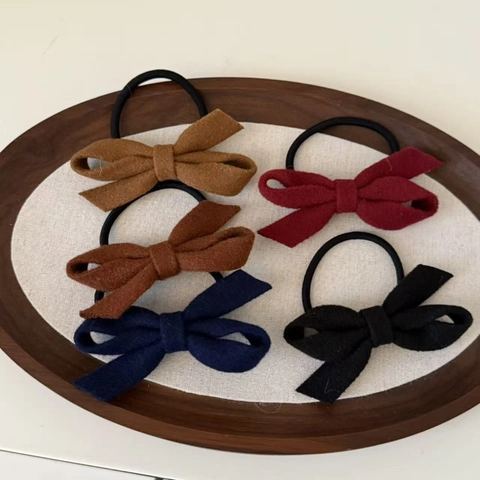 Woolen Bow Hair Tie Elastic Scrunchie Handmade Korean Style Hair Band For Women Fashion Daily Hair Accessories