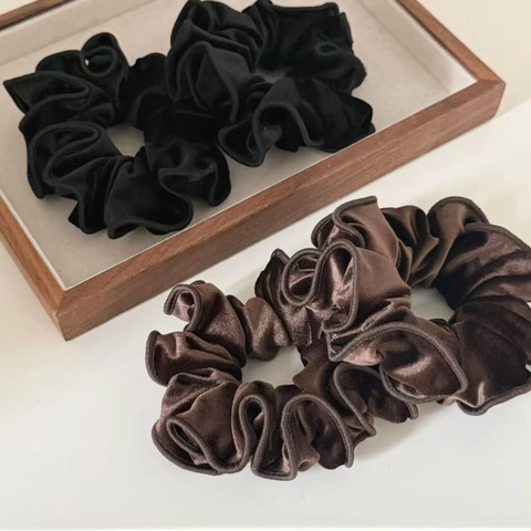 French Minimalist Velvet Scrunchie High Elastic Hair Tie For Women Elegant Piped Edge Ponytail Holder Fashion Hair Accessory