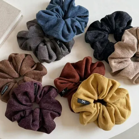 Women Knitted Scrunchie Solid Color Large Hair Tie Ruffled Ribbed Knit Ponytail Holder Soft Elastic Hair Rope Accessories