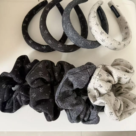 Koreanische Vintage Blumen Wollstoff Gepolstert Haarreif Und Haargummi Set Herbst Winter Elegante Haar Accessoires Für Damen