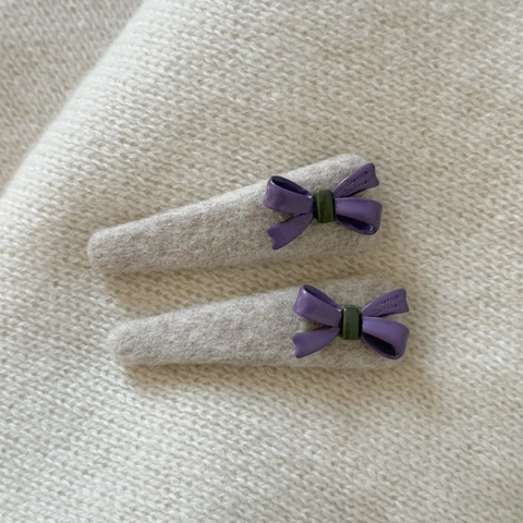 Woolen Bow Hair Clip Set Creamy White Purple Bowknot Geometric BB Clip Elegant Gentle Side Hair Pin For Women Girls