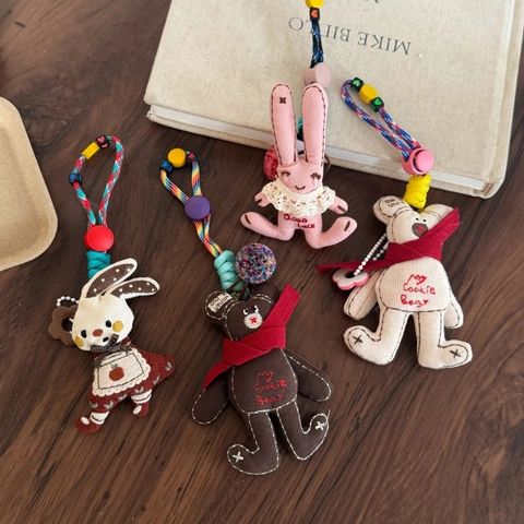 Handgefertigter Stoff Tier Tasche Anhänger Süßer Bär Hase Plüsch Schlüsselanhänger Bestickt Glücksanhänger Für Damen Mädchen Taschen Zubehör Dekor