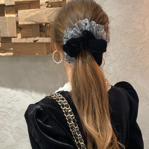 Vintage Fluweel Organza Kleurblok Scrunchie Stippen Glitter Haarband Elegante Haartouw Voor Vrouwen Mode Haaraccessoires
