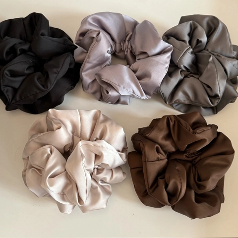 Large Satin Padded Scrunchies For Women Soft Double Layer Cotton Filled Hair Ties Elegant Shiny Hair Accessories