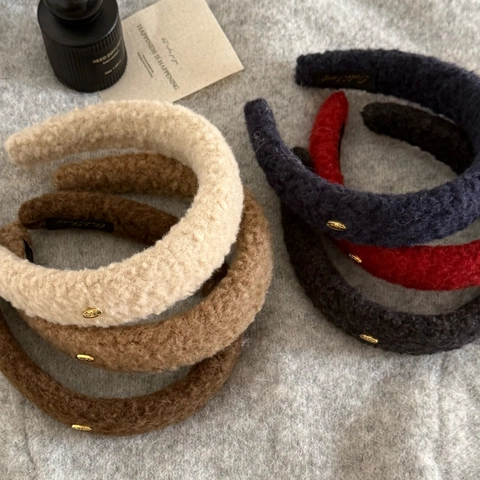 Cerchietto in Peluche Sherpa Autunno Inverno per Donna Minimalista Spesso Cerchio per Capelli con Decoro in Metallo Oro