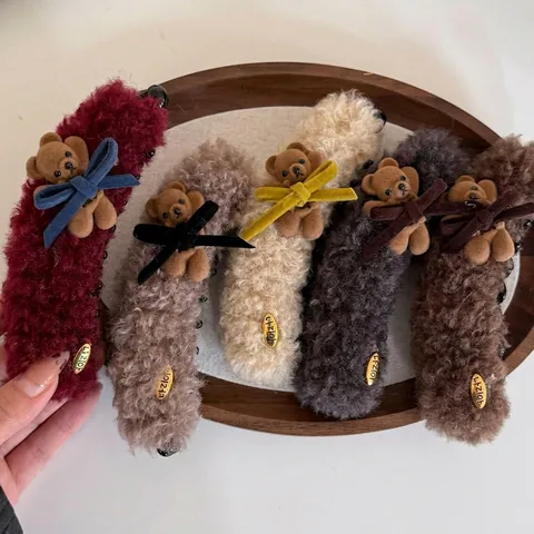 Simpatico Fermaglio a Banana in Peluche a Orsetto per Donna Autunno Inverno in Pelliccia Sintetica Fiocco di Velluto Accessori per Capelli