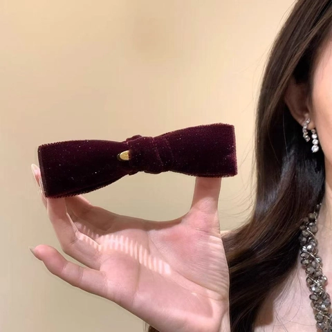 Clip Banane Rétro en Velours avec Nœud Pailleté pour Queue de Cheval Haute Clip Vertical Femme Mode Automne Hiver Accessoires Cheveux