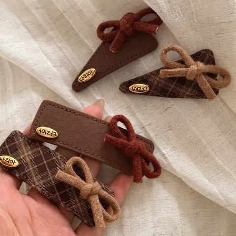 Vintage Meillard Plaid Bow Hair Clip Elegant Fabric BB Clip For Women Retro Brown Plaid Hairpins Boutique Hair Accessories
