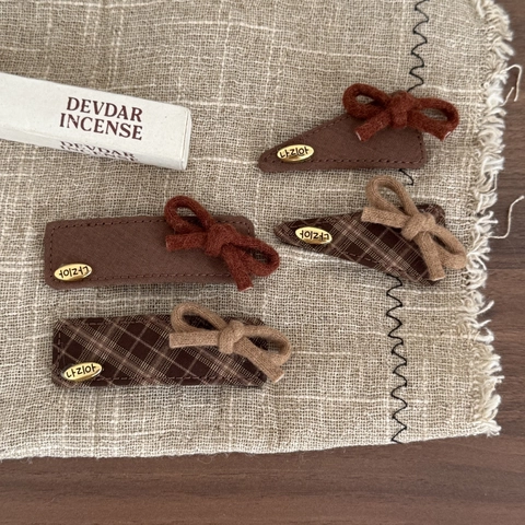 Vintage Meillard Plaid Bow Hair Clip Elegant Fabric BB Clip For Women Retro Brown Plaid Hairpins Boutique Hair Accessories
