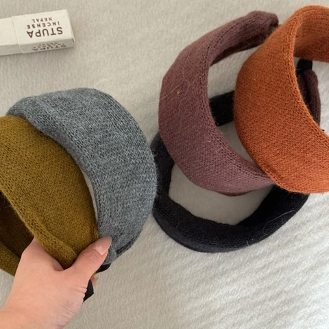 Diadema Ancha de Punto Vintage para Mujer Otoño Invierno Rayada Gruesa Banda para el Cabello Estilo Bosque Accesorios