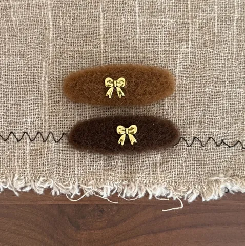 Koreanischer Stil Plüsch Schleife Haarklammern Vintage Braun Oval BB Clips Legierung Schleife Haarnadel Damen Mode Haarschmuck