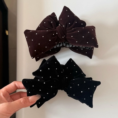 Pinza per Capelli Vintage con Fiocco in Velluto per Donna Elegante Clip a Squalo con Strass Accessori per Capelli