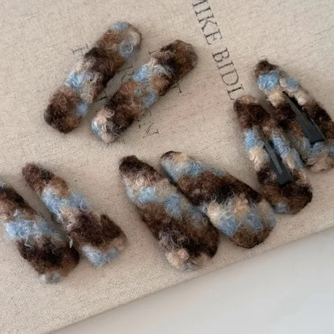 Fermaglio per Capelli in Lana di Agnello Autunno Inverno Stile Coreano Blu Grigio Marmo Clip BB Geometrica Gioielli Capelli