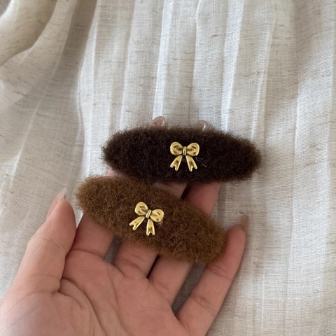 Koreanischer Stil Plüsch Schleife Haarklammern Vintage Braun Oval BB Clips Legierung Schleife Haarnadel Damen Mode Haarschmuck