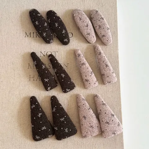 Damen Mädchen Vintage Wollstoff Schleife BB Haarspangen Kaffee Rosa Blumig Punktmuster Stickerei Snap Barrettes Haarschmuck