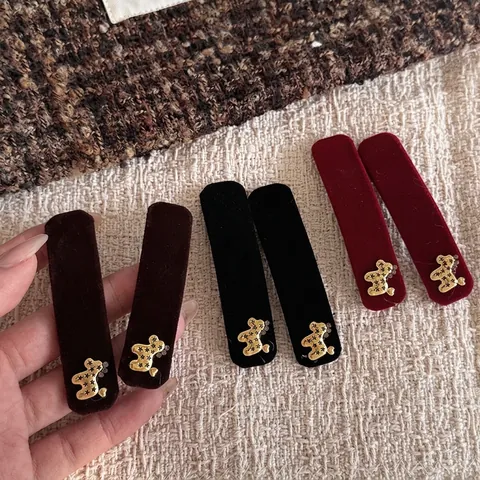 French Vintage Velvet Hair Clip For Women Gold Metal Puppy Star Cutout Elegant BB Clip Year Of Horse Fashion Hair Jewelry