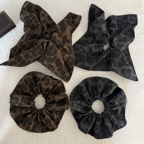Vintage Leopardenmuster Stoff Scrunchies Eleganter Grauer Tierdruck Haargummi Einfache Vielseitige Haarseil Für Damen Alltag