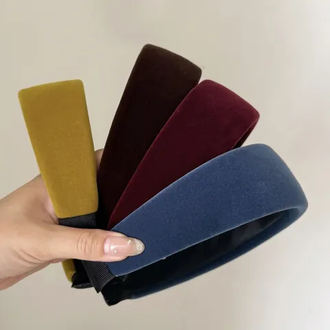 Diadema Rétro de Terciopelo con Borde Ancho Acolchada para Mujer Color Sólido Engrosada Elegante Accesorio para el Cabello de Moda
