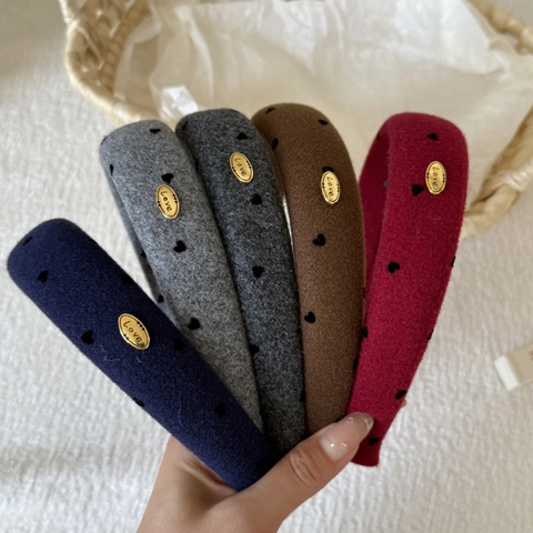 Cerchietto Imbottito Vintage in Lana a Cuore a Pois Donna Cerchio per Capelli con Decoro Love Oro Accessorio per Capelli Fatto a Mano