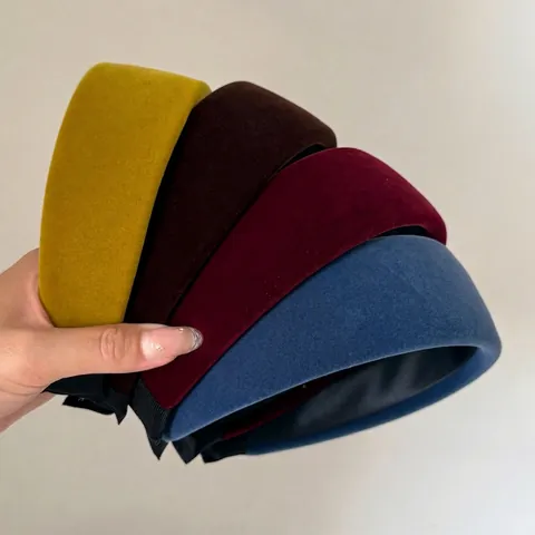 Diadema Rétro de Terciopelo con Borde Ancho Acolchada para Mujer Color Sólido Engrosada Elegante Accesorio para el Cabello de Moda
