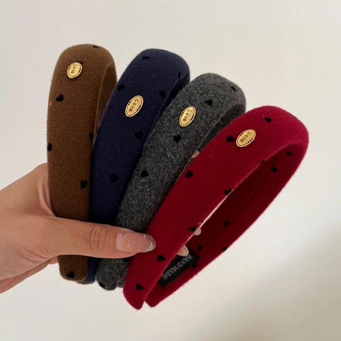 Cerchietto Imbottito Vintage in Lana a Cuore a Pois Donna Cerchio per Capelli con Decoro Love Oro Accessorio per Capelli Fatto a Mano