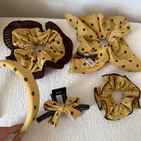 Accesorios para el Cabello de Lunares Amarillos de Estilo Coreano para Mujer Coleteros de Tela Patrón de Cuadros Lazo Pinzas para el Cabello Diadema Lazos para el Cabello