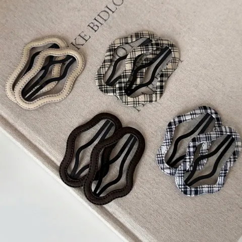 Wavy Edge Fabric Plaid Hair Clips For Women Vintage Preppy Style Plaid Pattern BB Clips Fashion Hairpin Hair Accessories