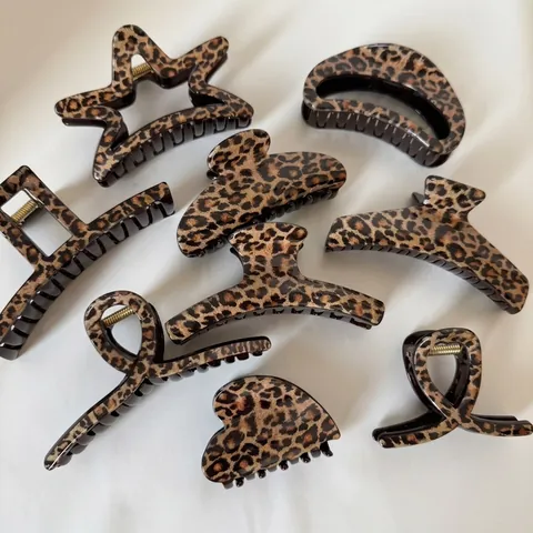 Pinza para el Cabello Vintage con Estampado de Leopardo para Mujer Retro Pinza de Tiburón Grande de Acrílico Accesorios de Pelo